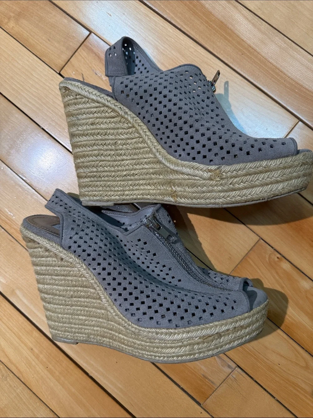 Olivvia  Perforated Peep-Toe Wedge Sandals